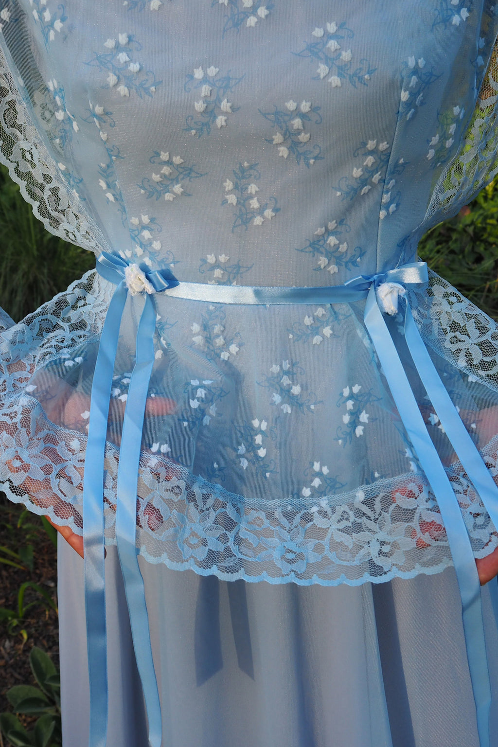 70's Baby Blue Romantic Prairie Dress Light Blue