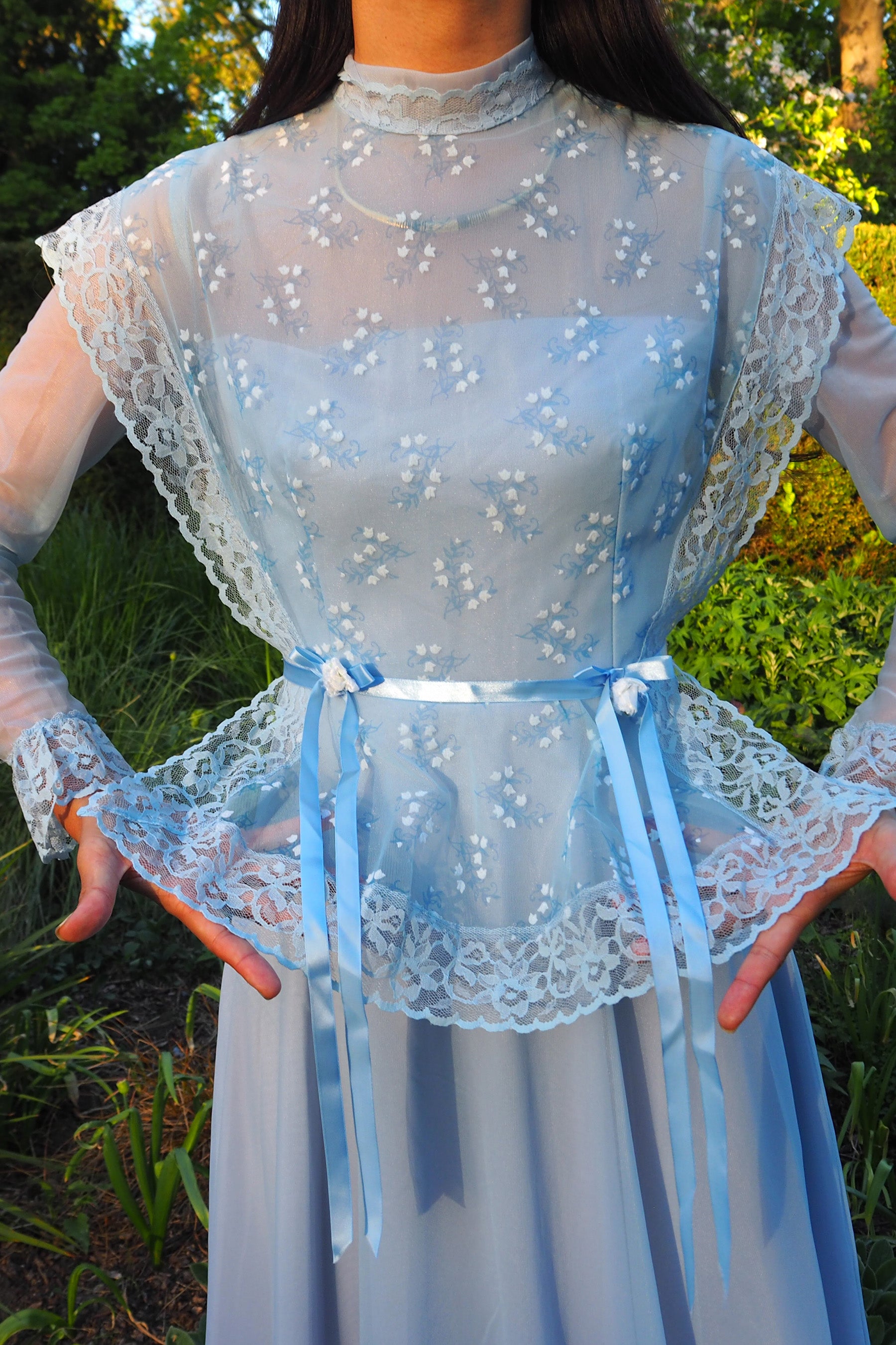 70's Baby Blue Romantic Prairie Dress Light Blue