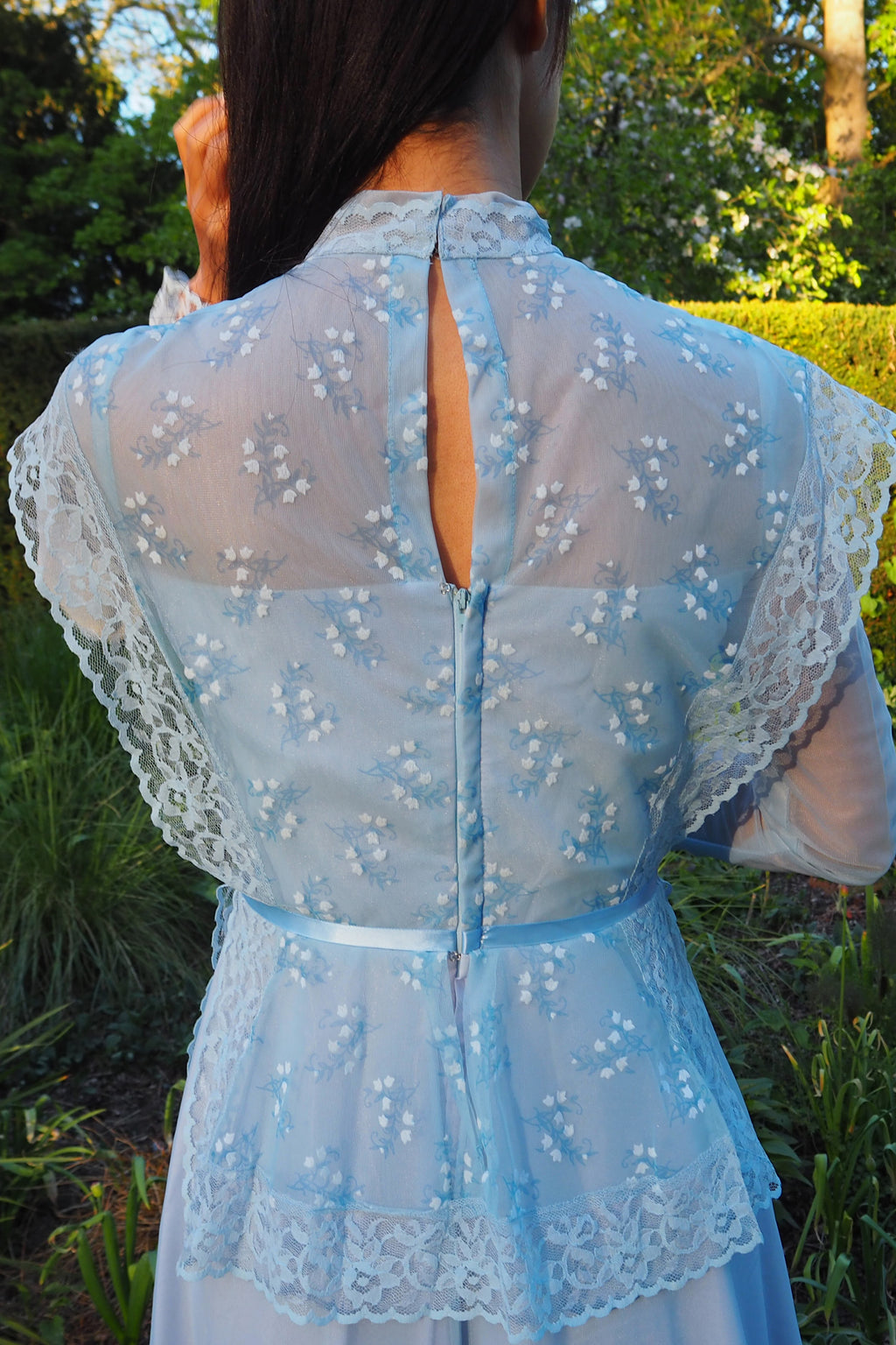 70's Baby Blue Romantic Prairie Dress Light Blue