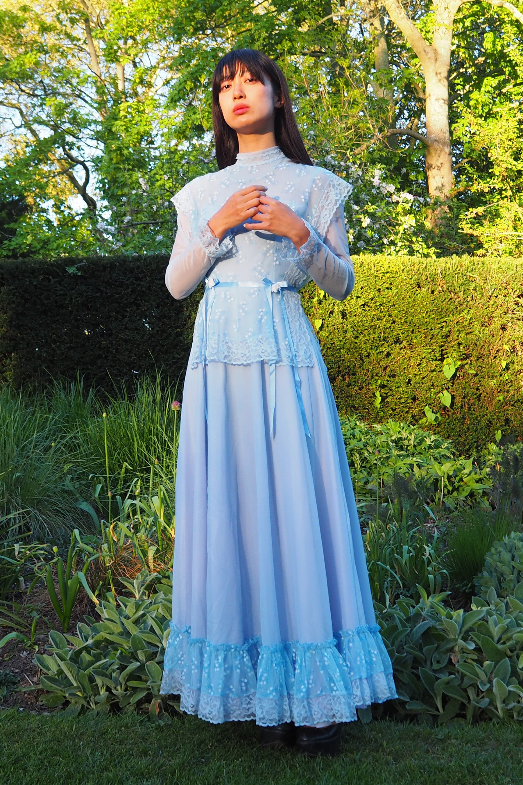 70's Baby Blue Romantic Prairie Dress Light Blue