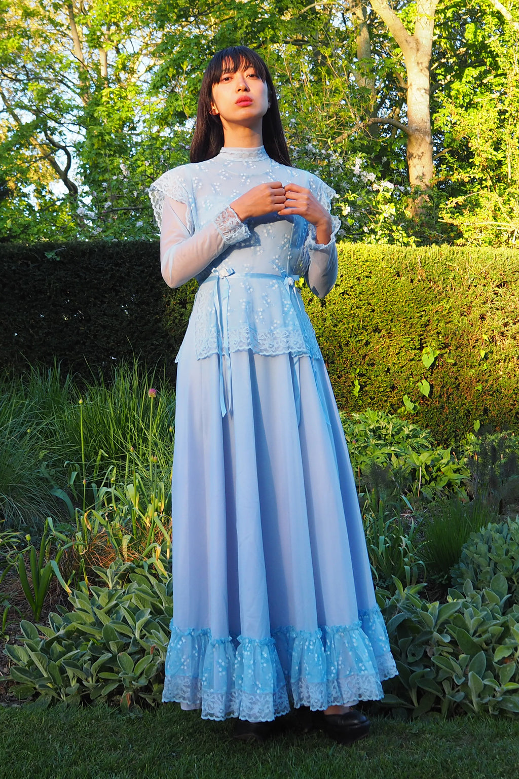 70's Baby Blue Romantic Prairie Dress Light Blue