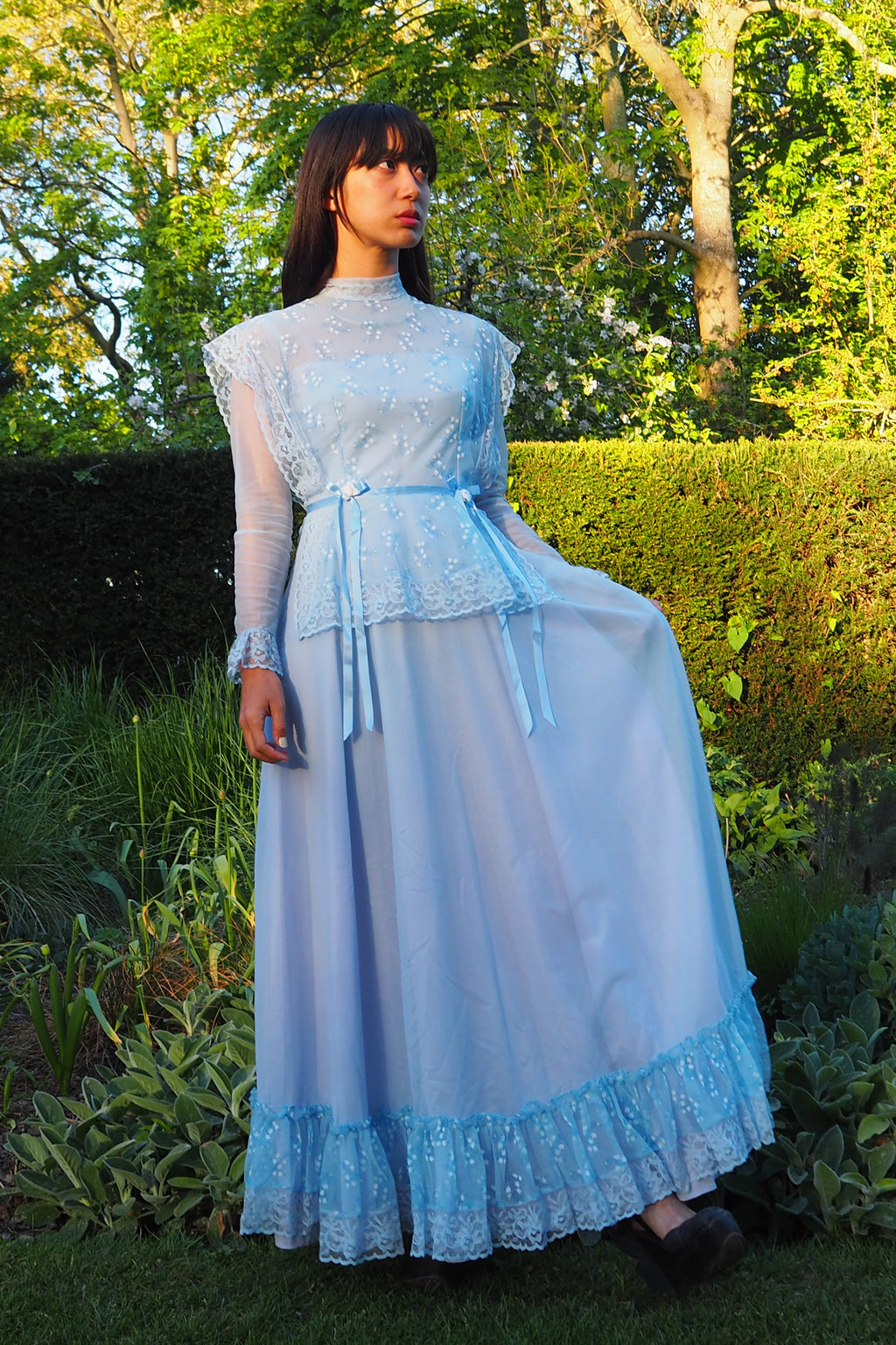 70's Baby Blue Romantic Prairie Dress Light Blue