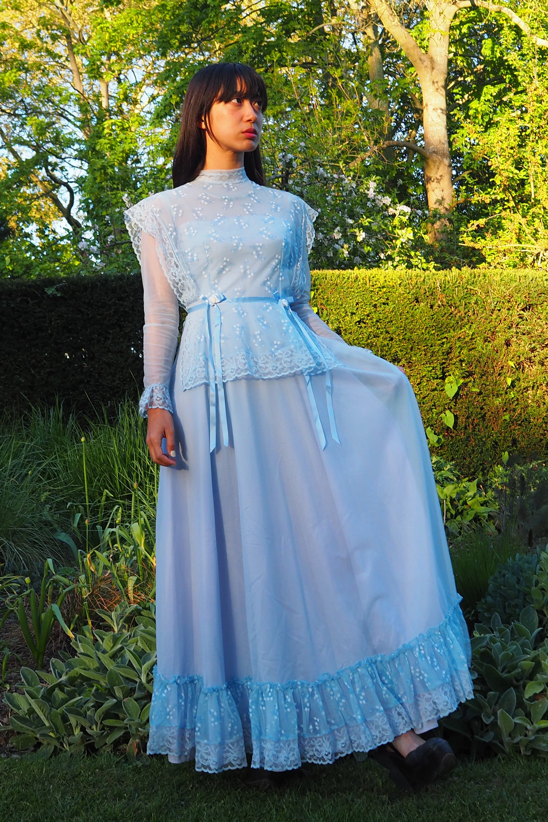70's Baby Blue Romantic Prairie Dress Light Blue