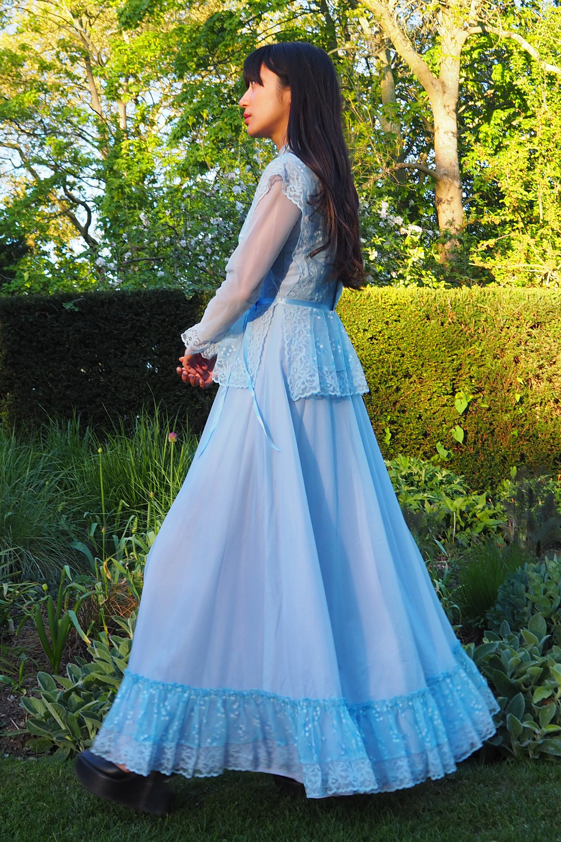 70's Baby Blue Romantic Prairie Dress Light Blue