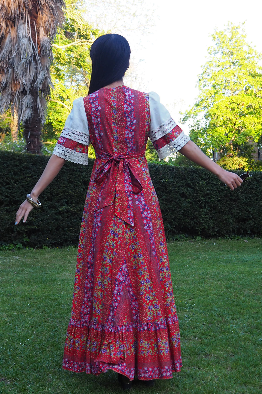 70's Prairie Inspired Floral Cotton Dress Red
