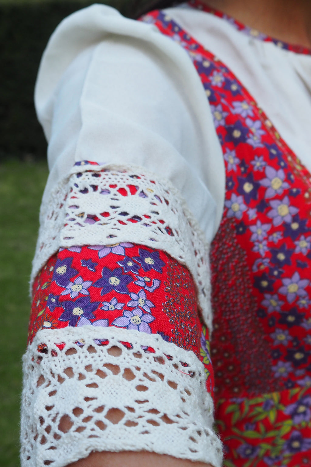 70's Prairie Inspired Floral Cotton Dress Red