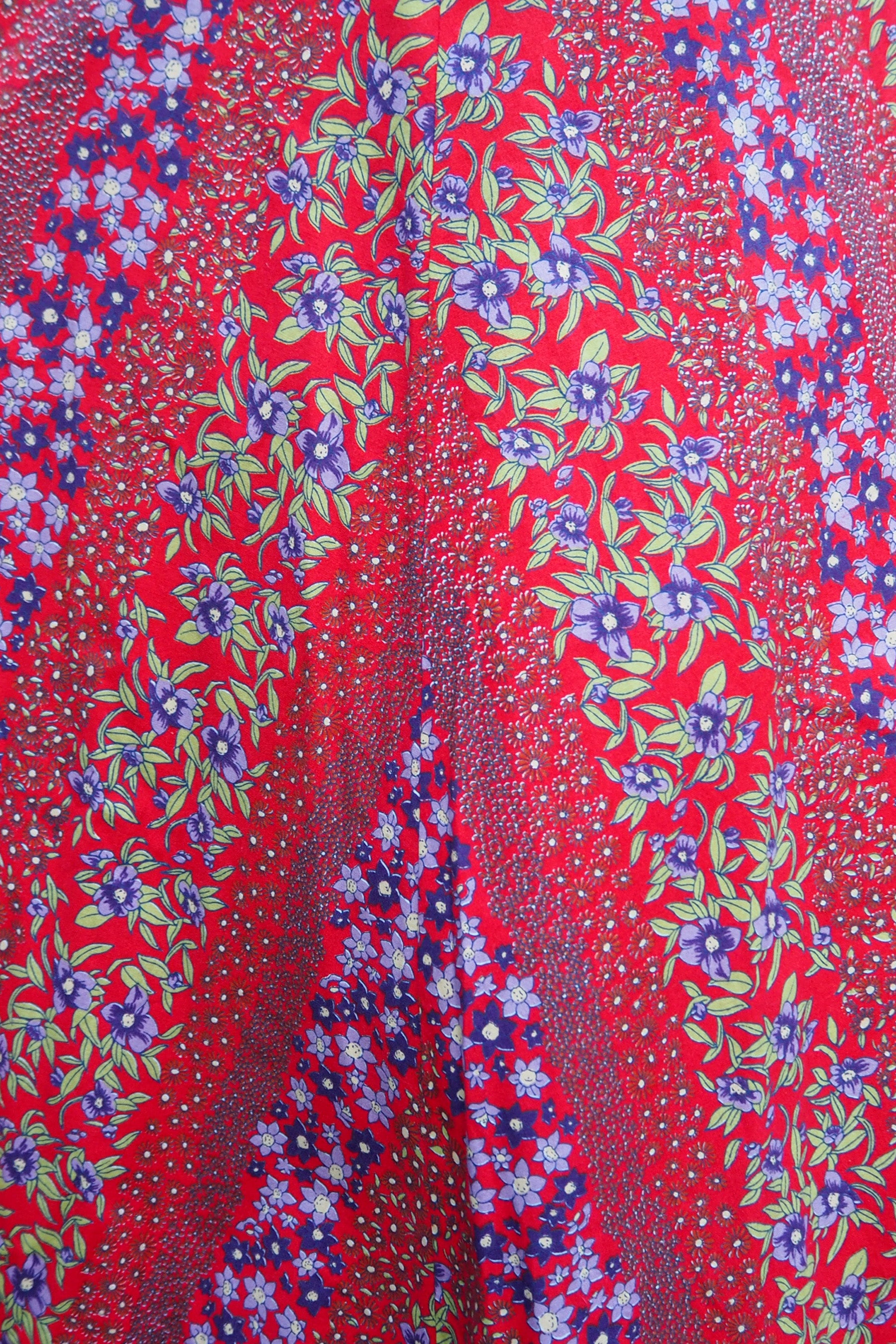 70's Prairie Inspired Floral Cotton Dress Red