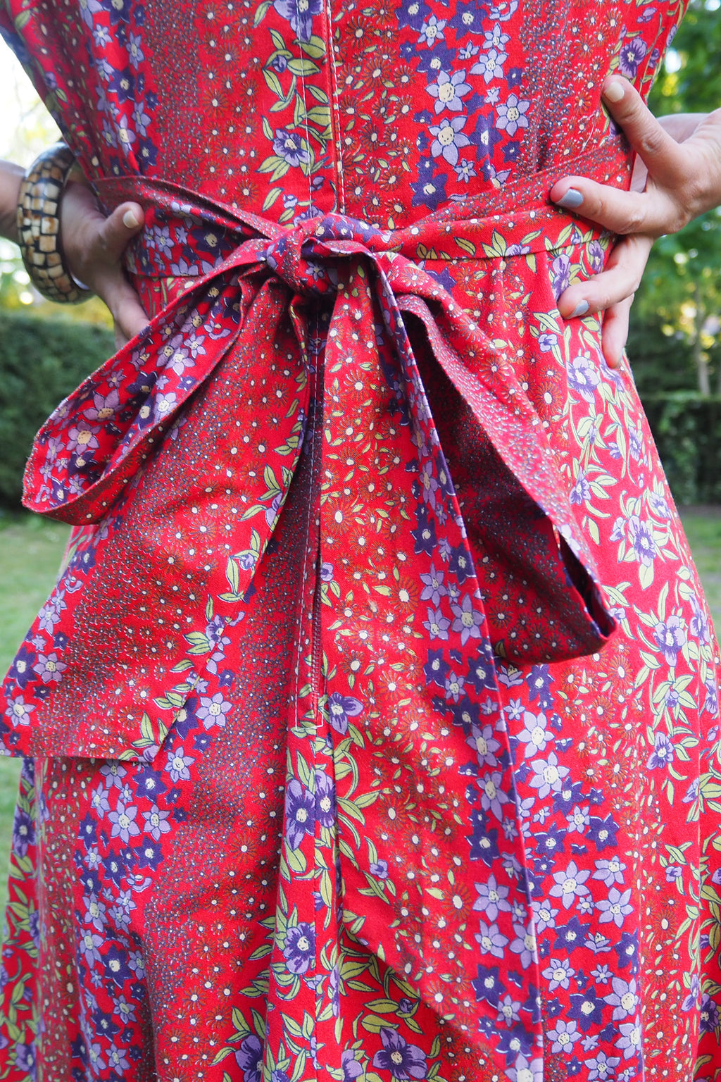 70's Prairie Inspired Floral Cotton Dress Red