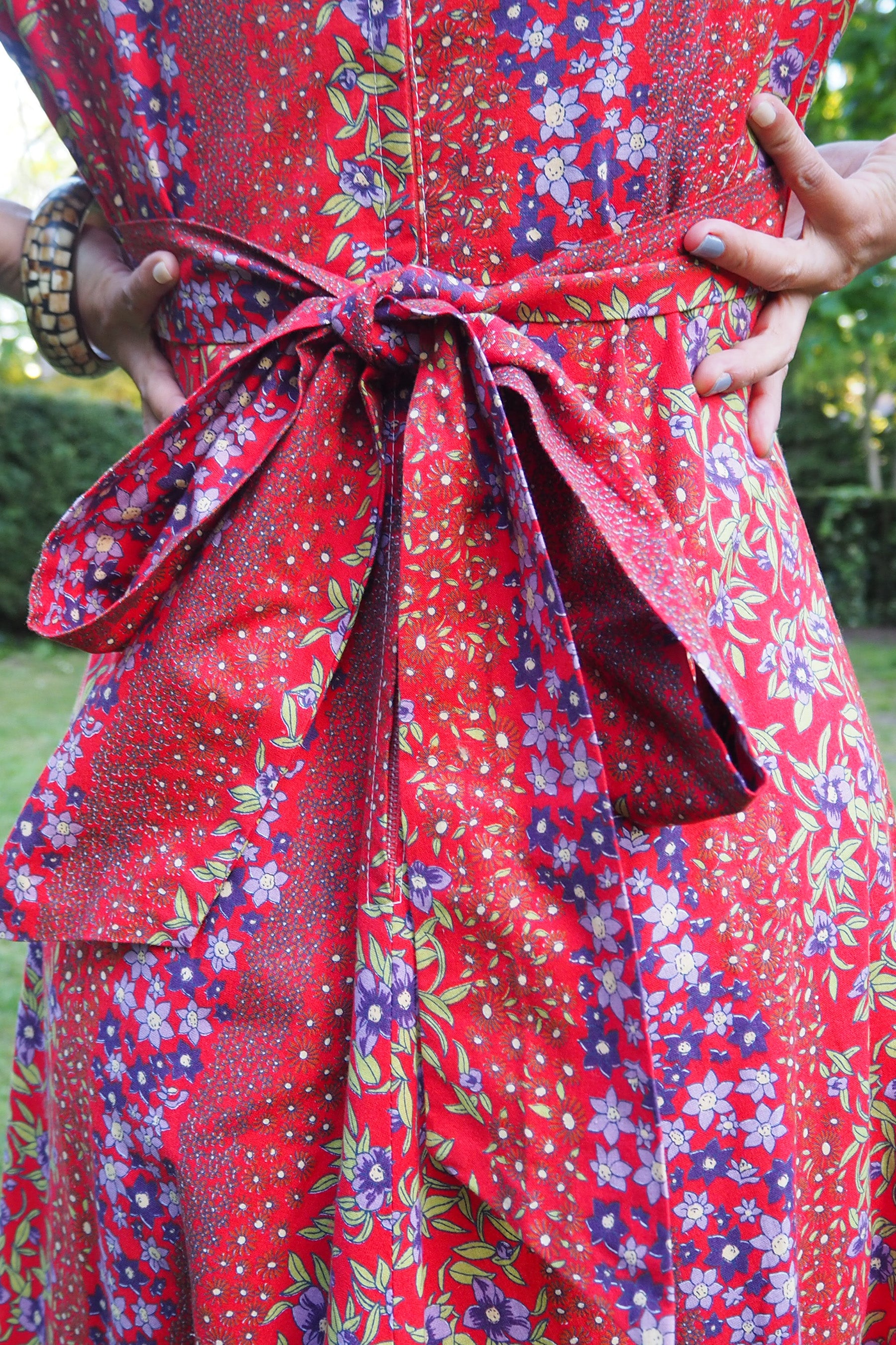 70's Prairie Inspired Floral Cotton Dress Red