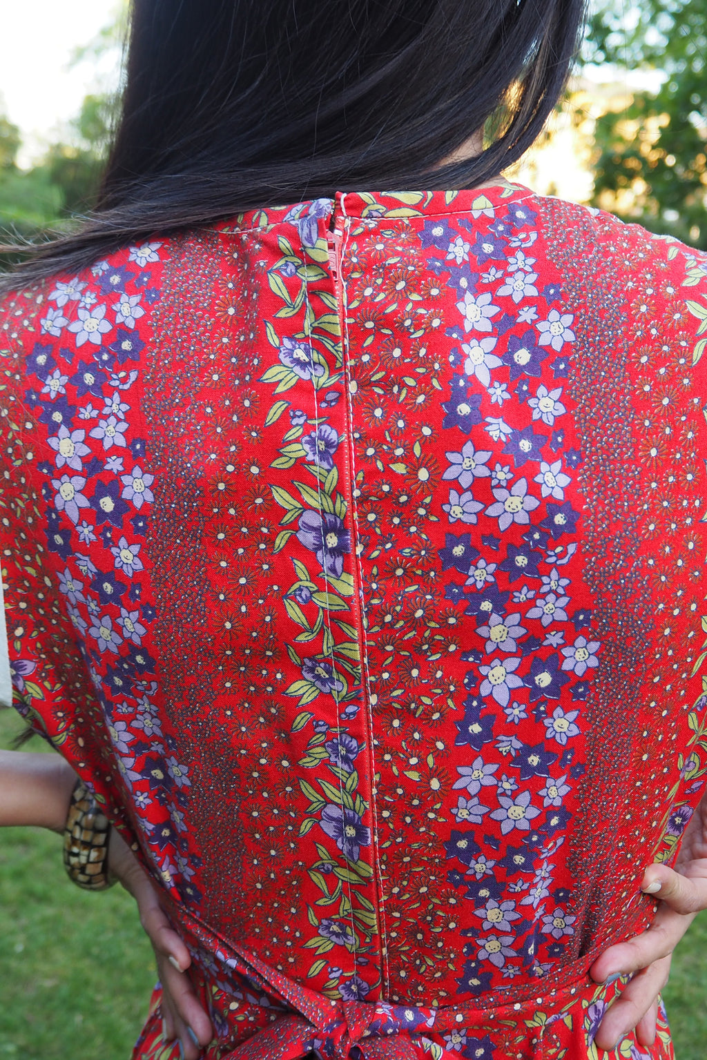 70's Prairie Inspired Floral Cotton Dress Red