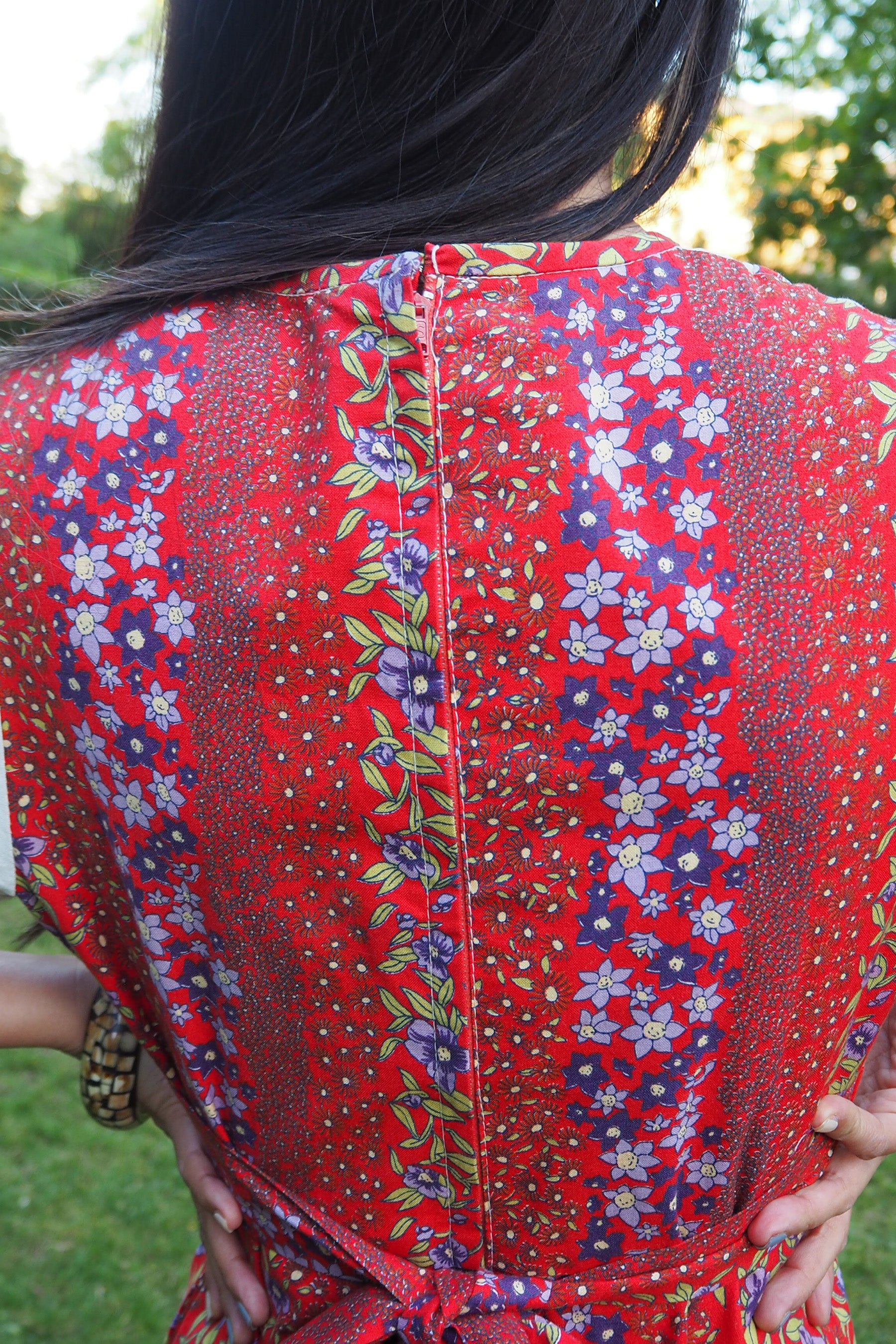 70's Prairie Inspired Floral Cotton Dress Red
