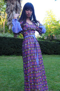 70's Kati At Laura Phillips Empire Line Dress Brown/Purple