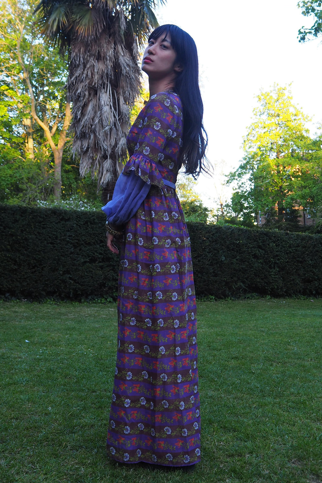 70's Kati At Laura Phillips Empire Line Dress Brown/Purple