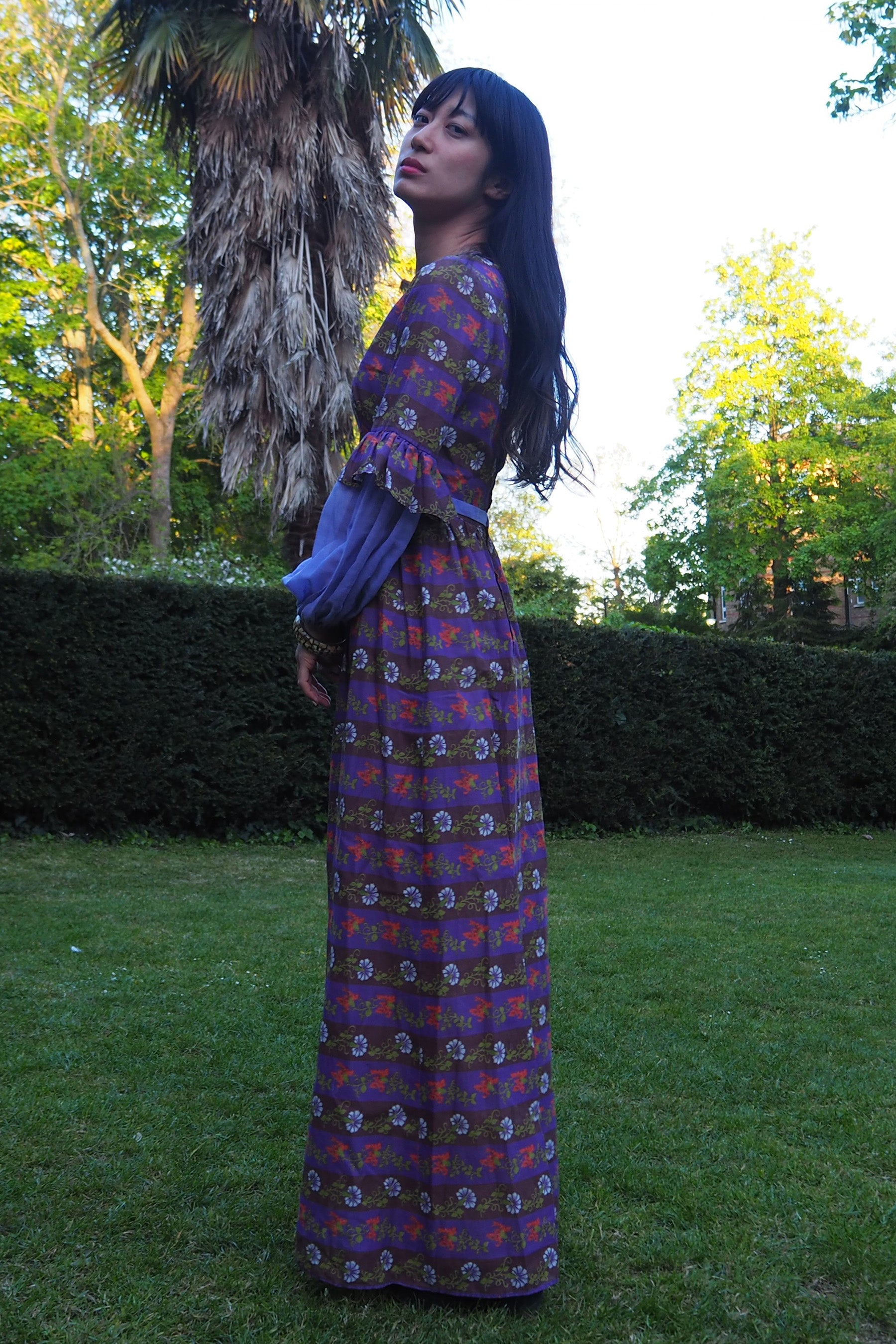 70's Kati At Laura Phillips Empire Line Dress Brown/Purple