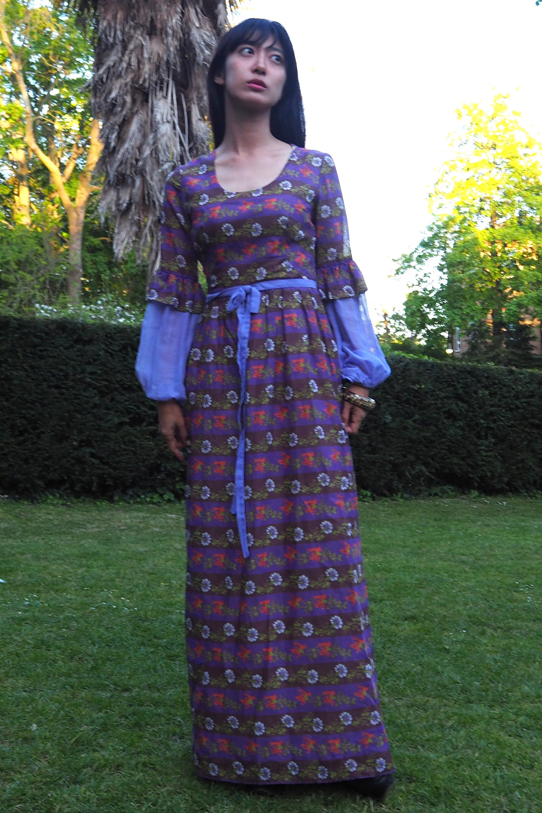 70's Kati At Laura Phillips Empire Line Dress Brown/Purple