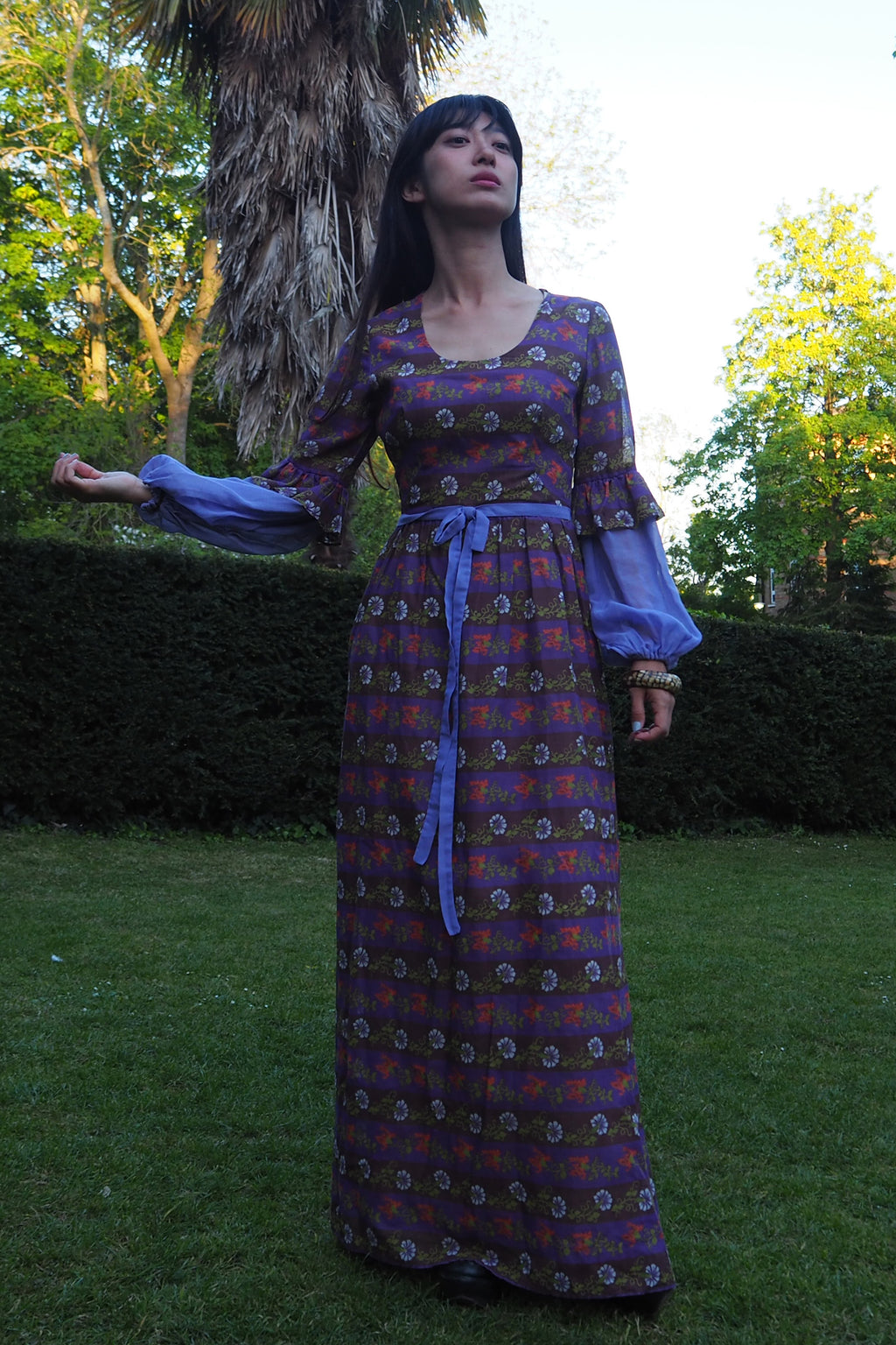 70's Kati At Laura Phillips Empire Line Dress Brown/Purple