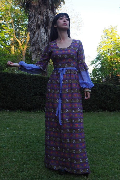 70's Kati At Laura Phillips Empire Line Dress Brown/Purple