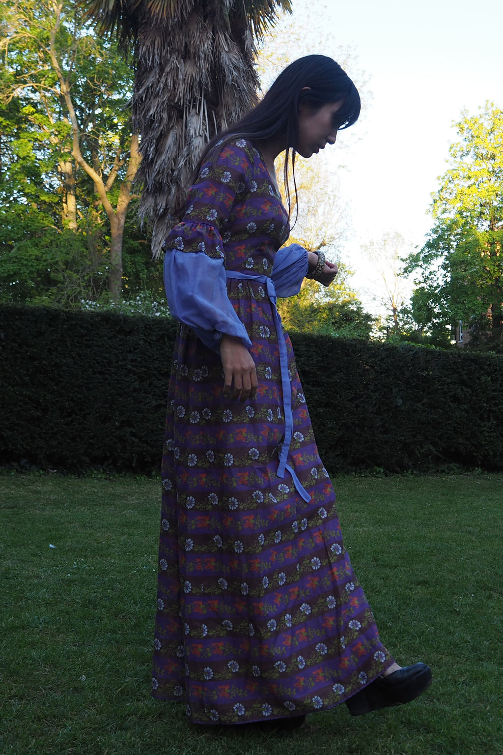 70's Kati At Laura Phillips Empire Line Dress Brown/Purple