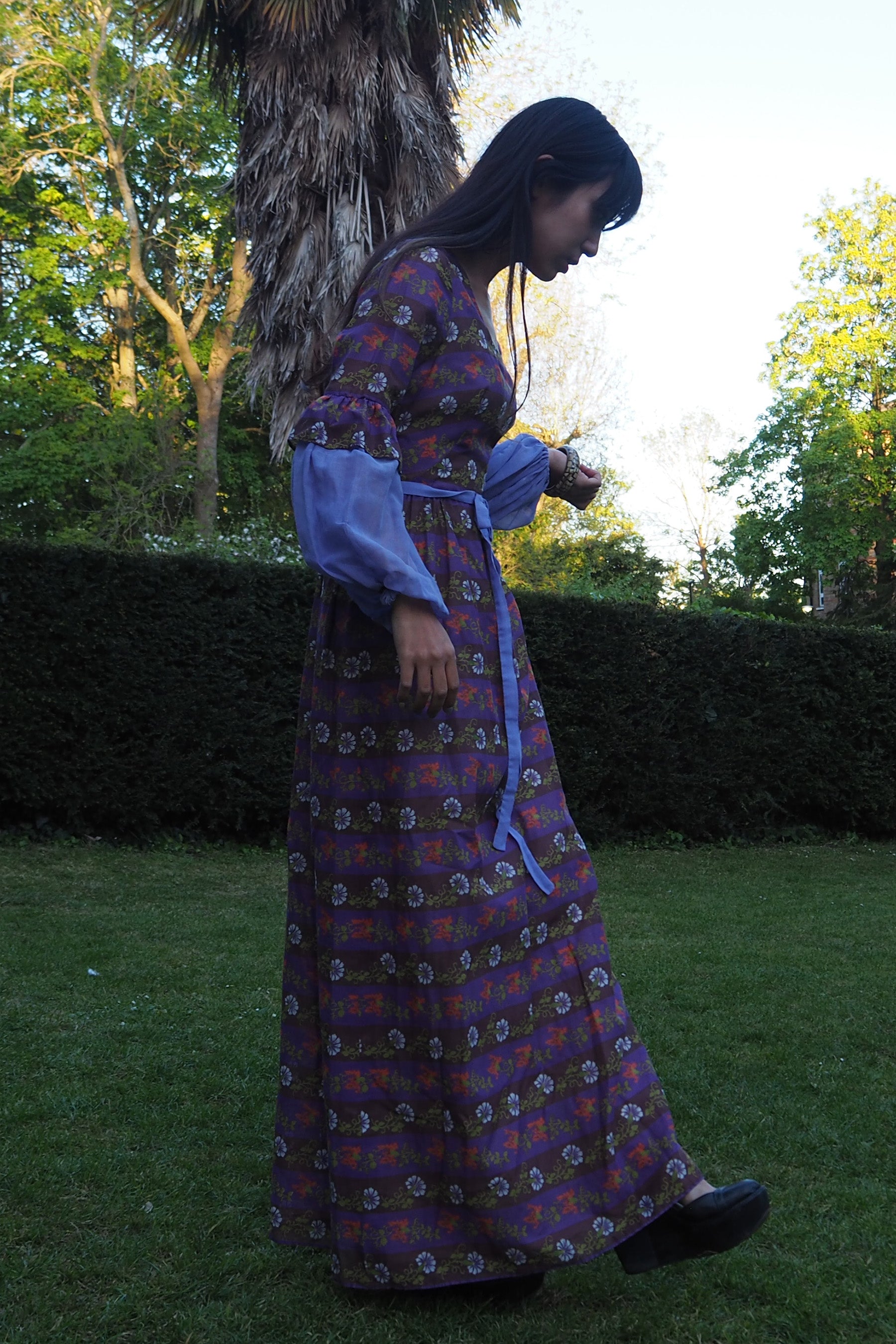 70's Kati At Laura Phillips Empire Line Dress Brown/Purple
