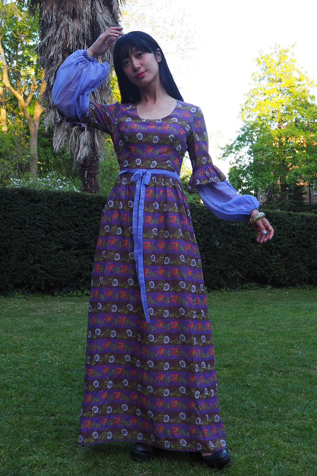 70's Kati At Laura Phillips Empire Line Dress Brown/Purple