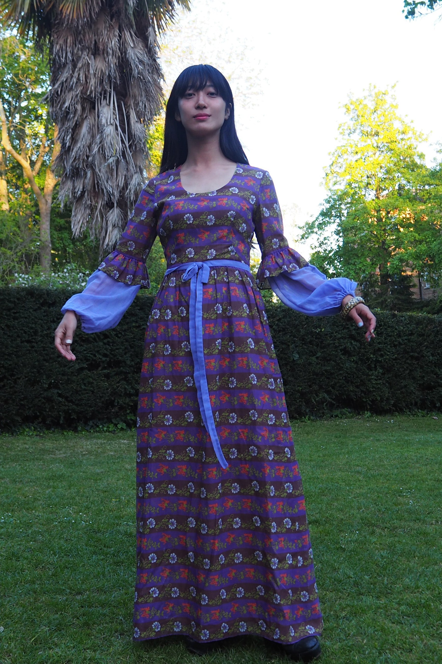 70's Kati At Laura Phillips Empire Line Dress Brown/Purple