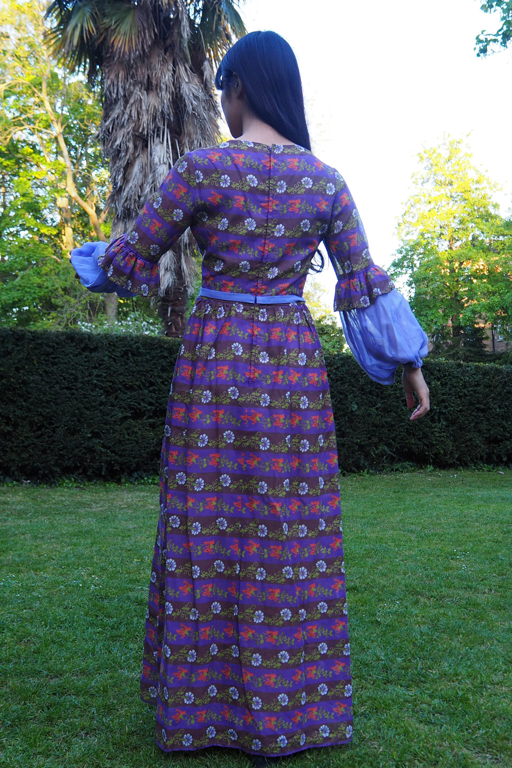 70's Kati At Laura Phillips Empire Line Dress Brown/Purple