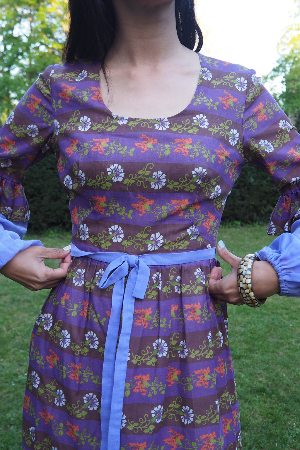 70's Kati At Laura Phillips Empire Line Dress Brown/Purple