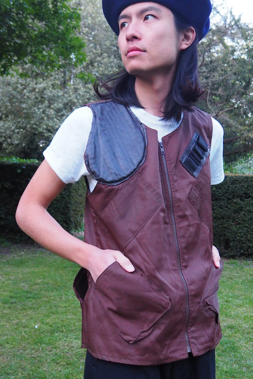 70's Norion BEAVER NYLON Hunting Vest Brown
