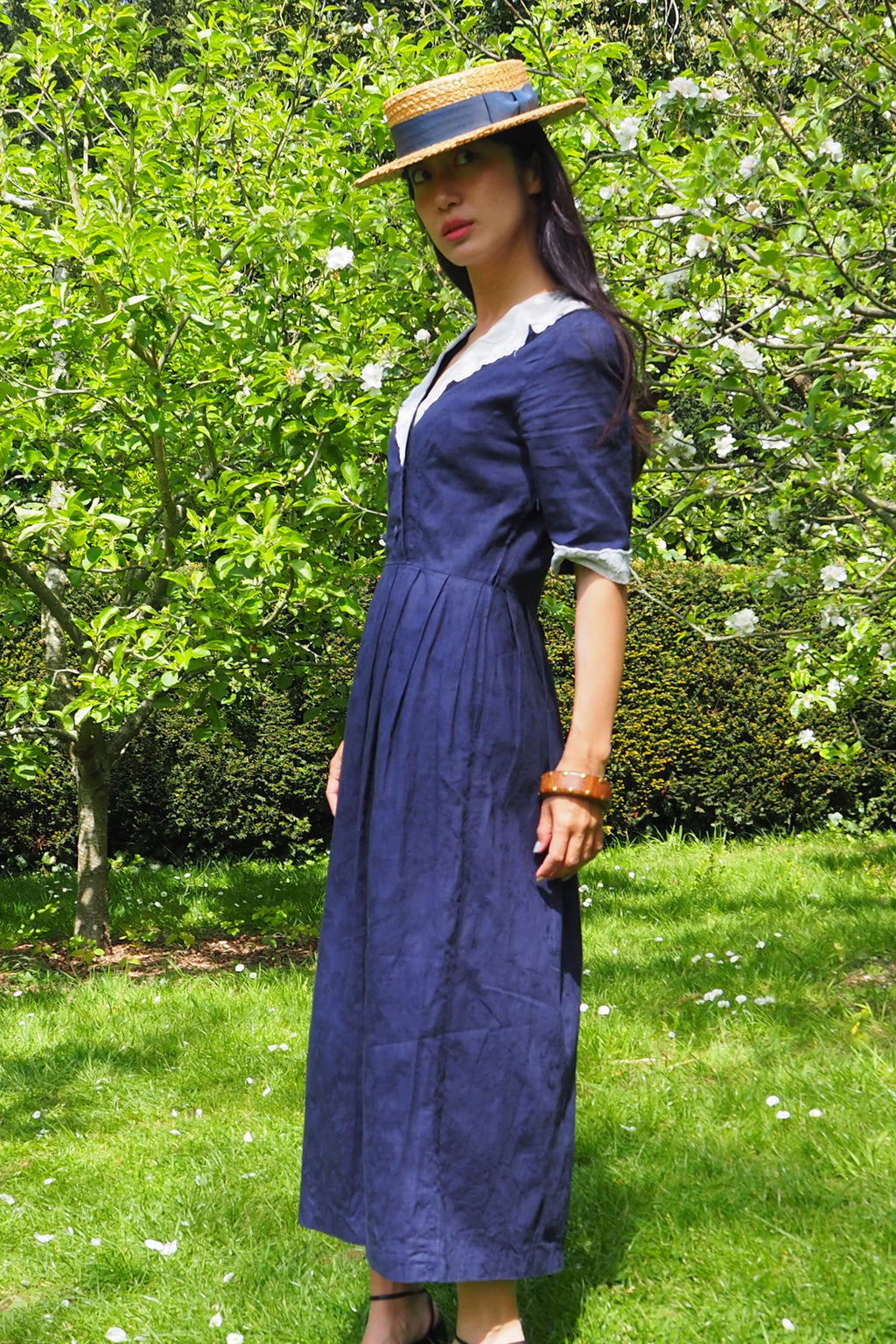 80's Laura Ashley Sailor Collar Dress Navy