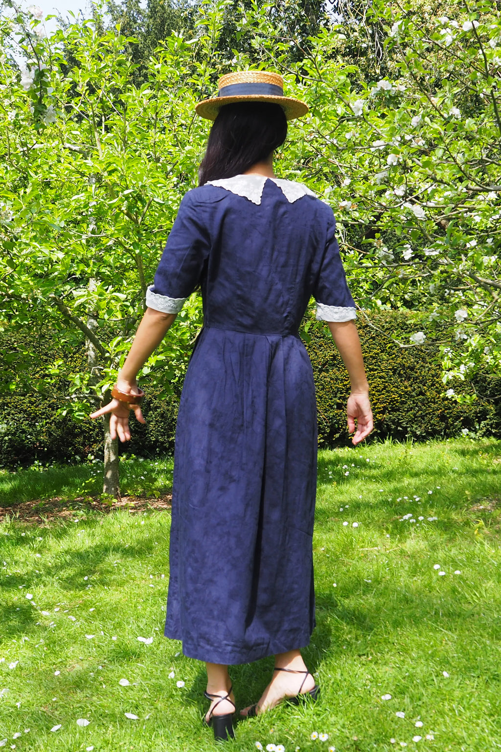 80's Laura Ashley Sailor Collar Dress Navy