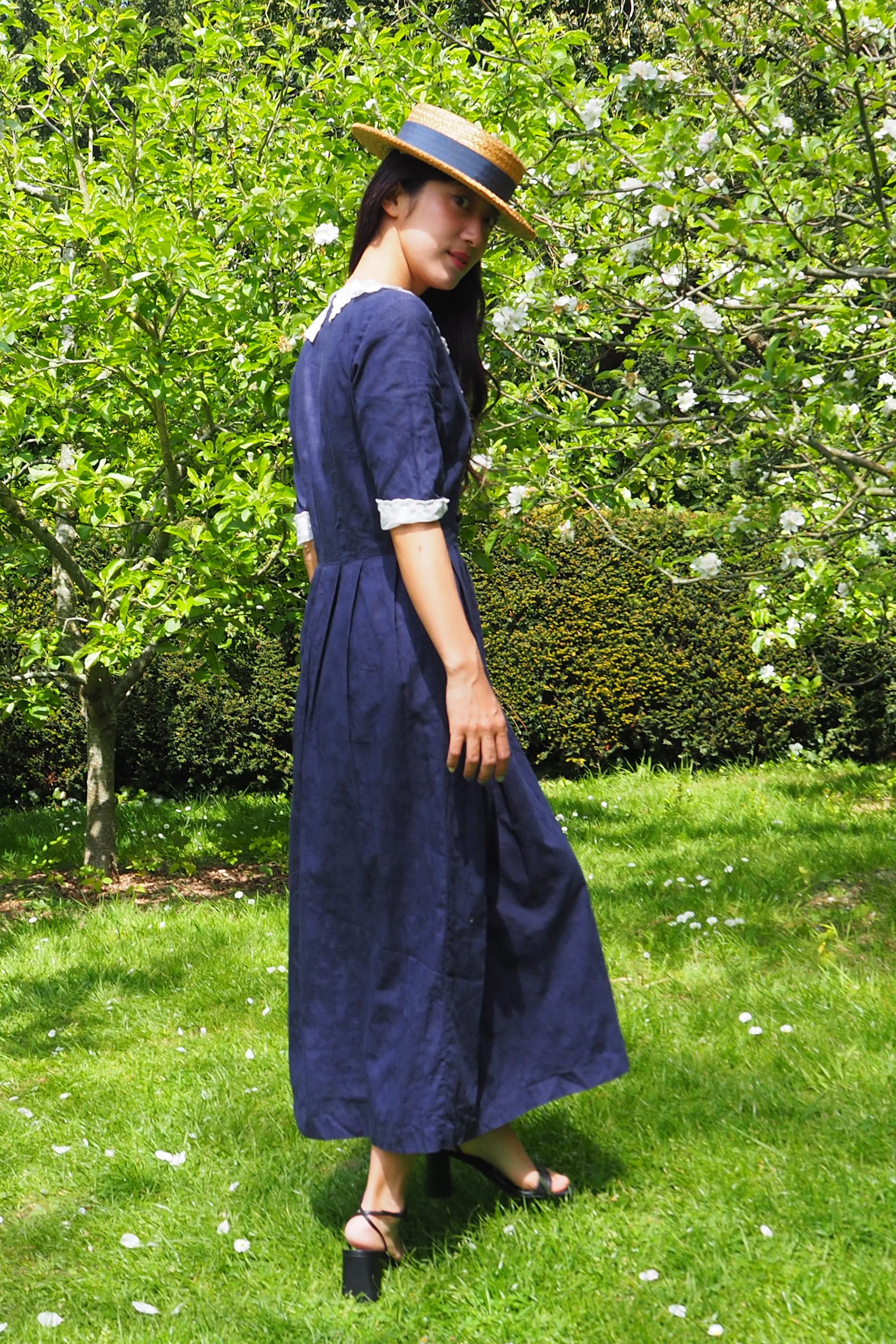 80's Laura Ashley Sailor Collar Dress Navy