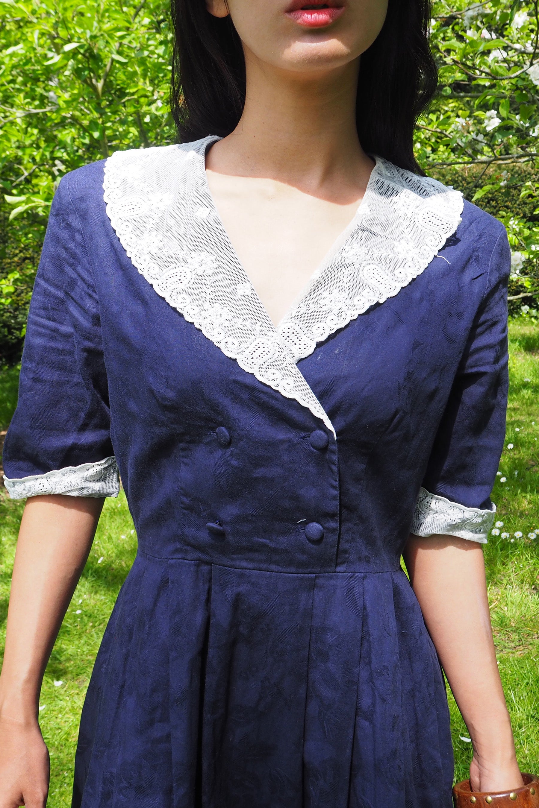 80's Laura Ashley Sailor Collar Dress Navy