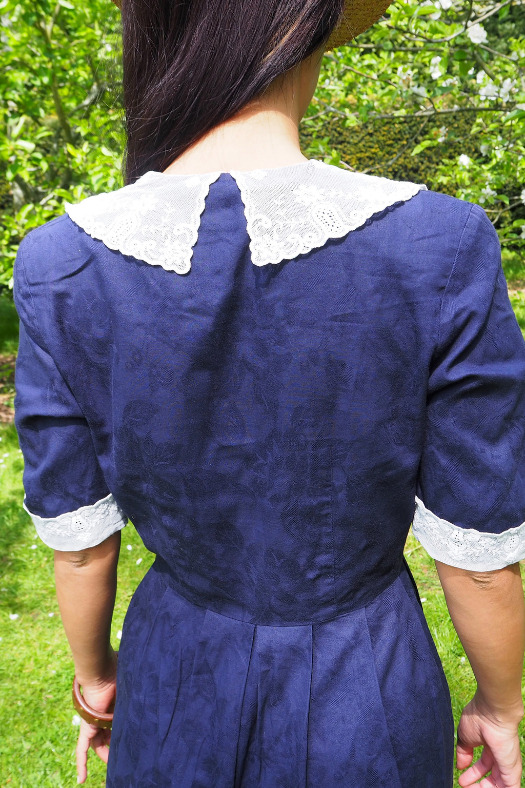 80's Laura Ashley Sailor Collar Dress Navy