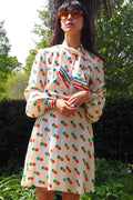 70's BERNARD FRERES Square Pattern Midi Dress Ivory
