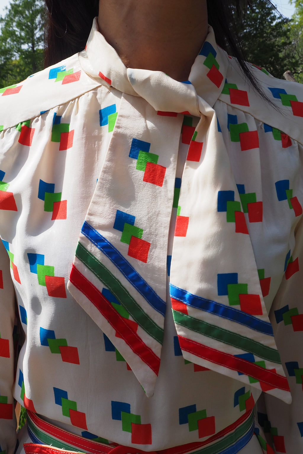 70's BERNARD FRERES Square Pattern Midi Dress Ivory