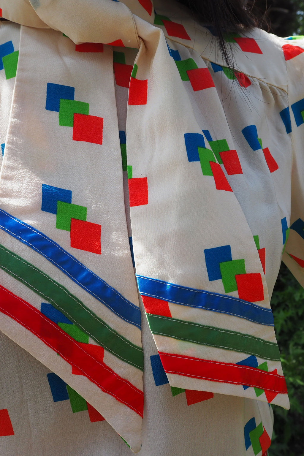 70's BERNARD FRERES Square Pattern Midi Dress Ivory