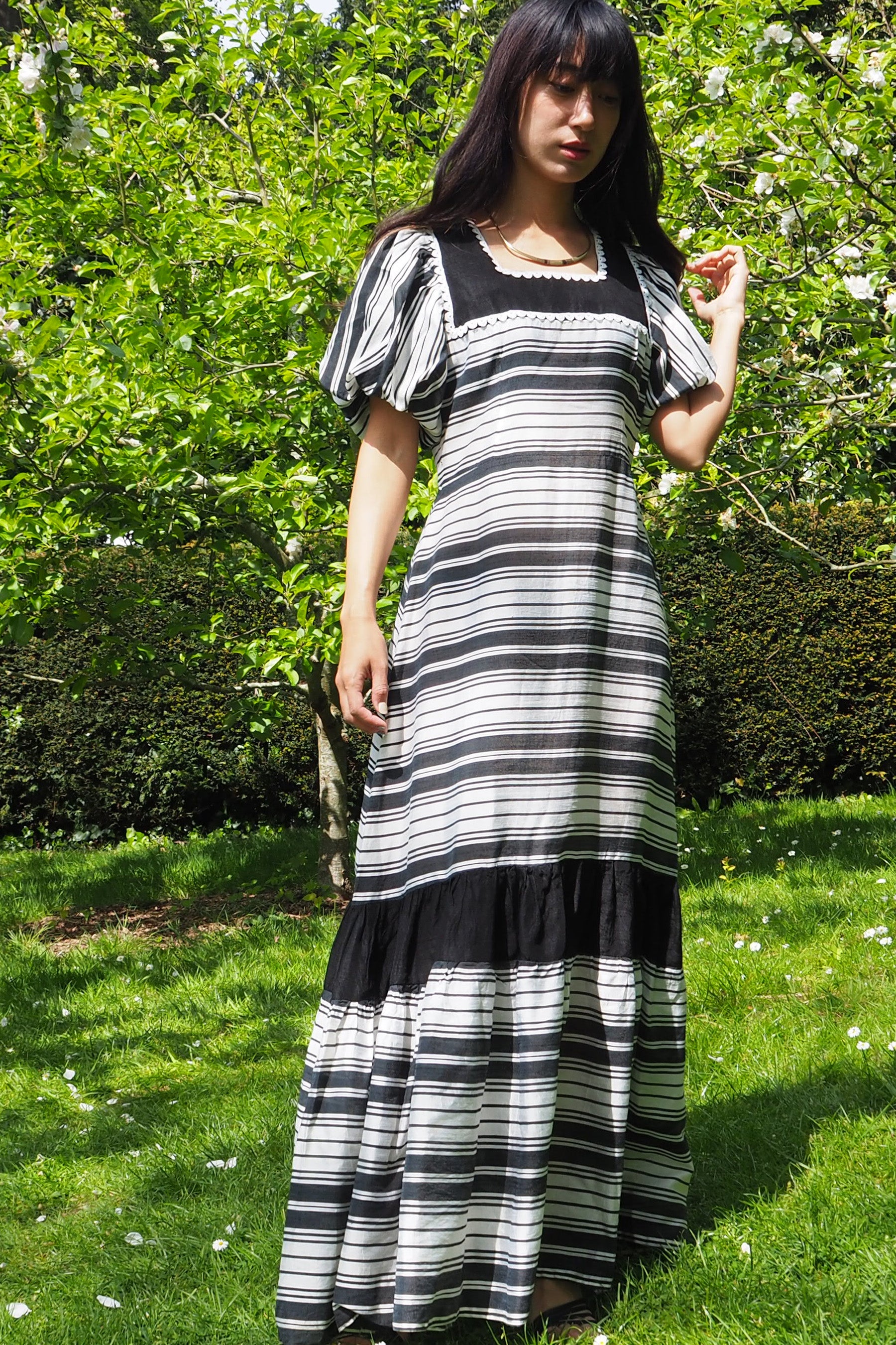 70's Richard Shops Empire Line Dress Black/White