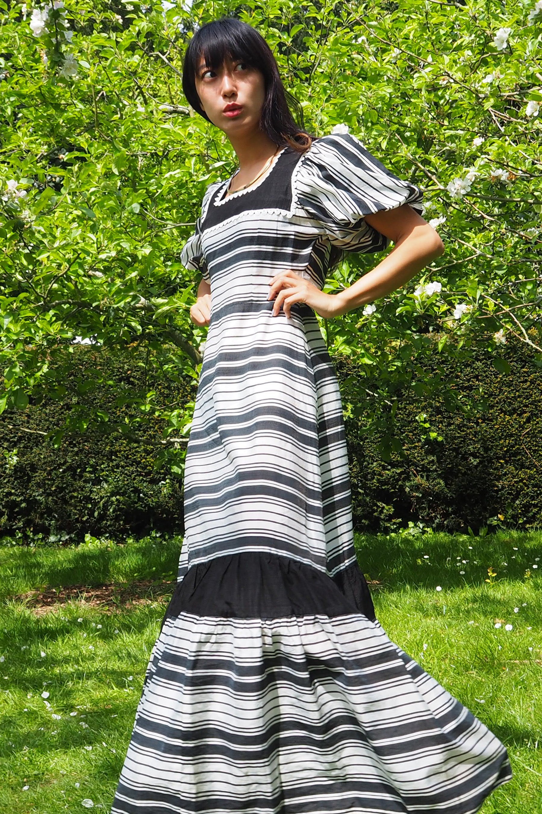 70's Richard Shops Empire Line Dress Black/White