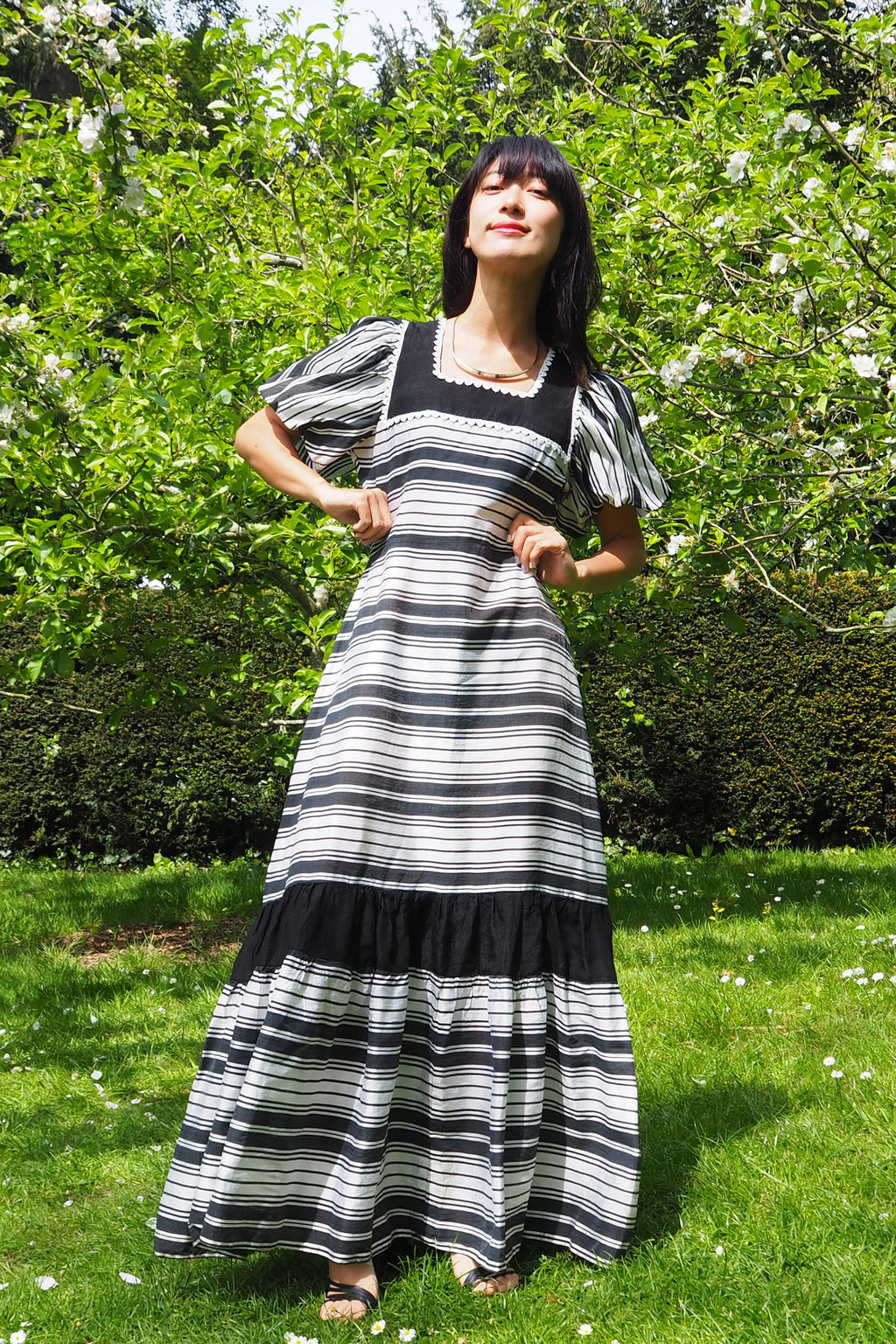 70's Richard Shops Empire Line Dress Black/White