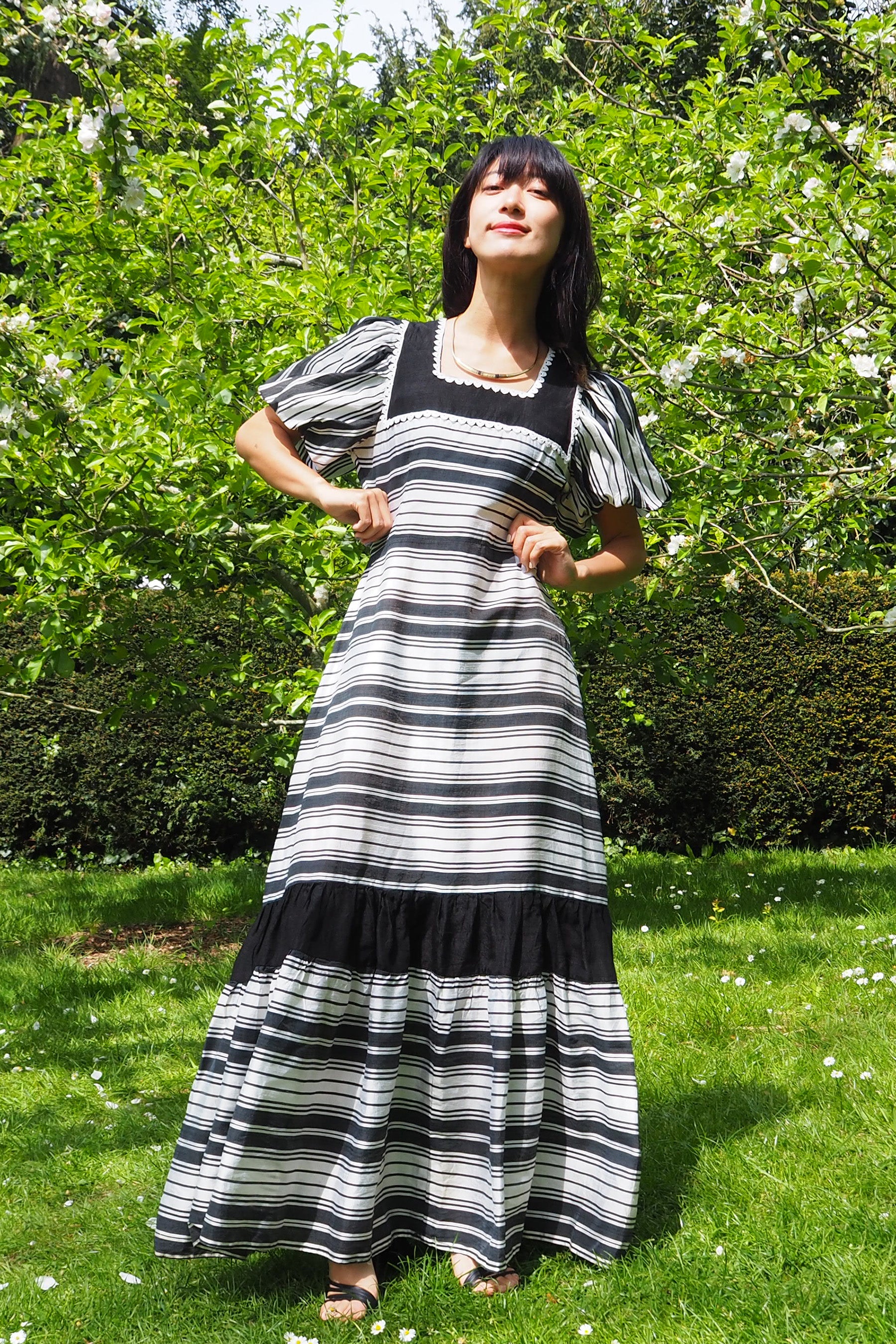 70's Richard Shops Empire Line Dress Black/White