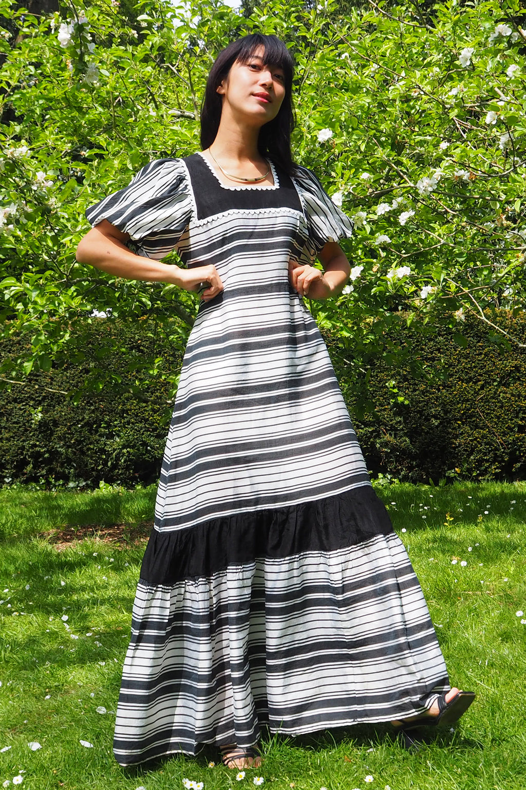 70's Richard Shops Empire Line Dress Black/White