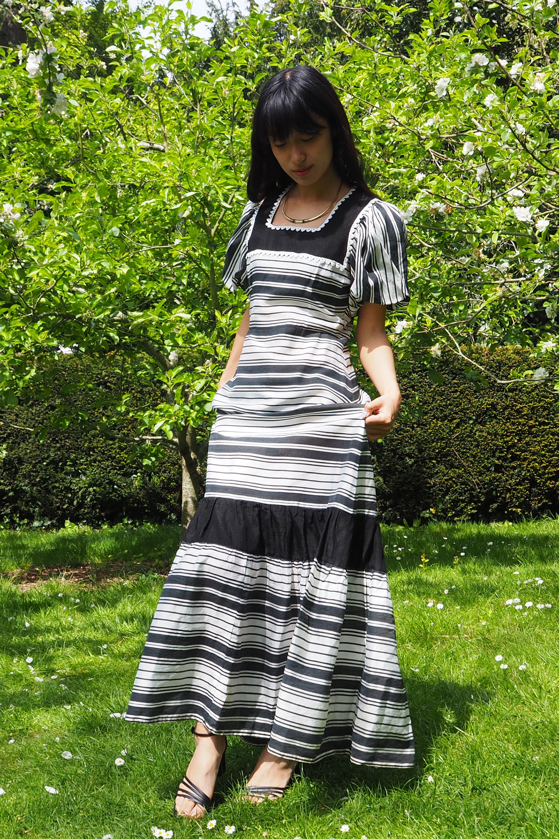 70's Richard Shops Empire Line Dress Black/White