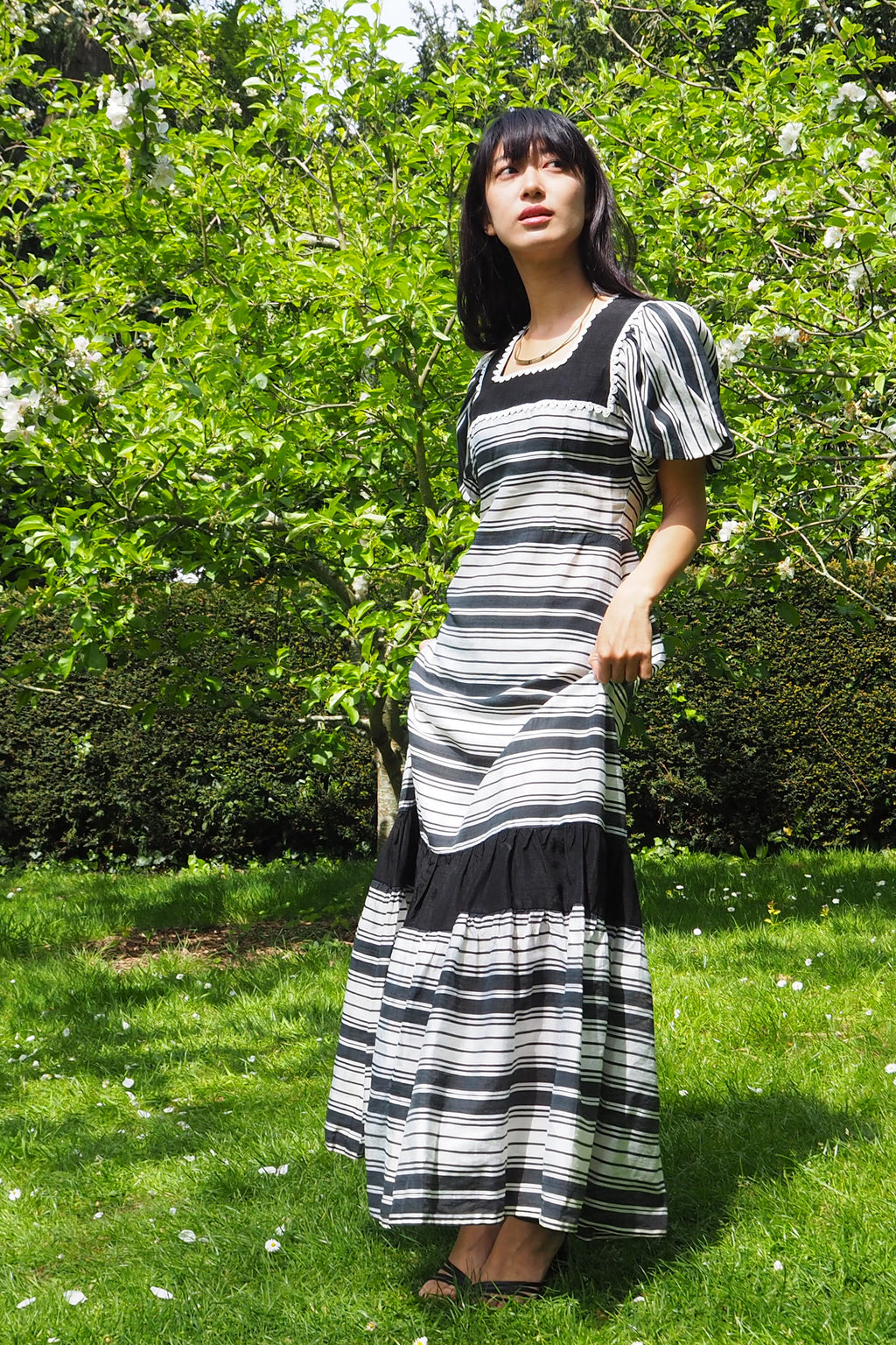 70's Richard Shops Empire Line Dress Black/White