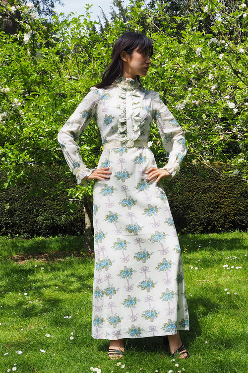 60's-70's SHELANA of London Victorian Style Maxi Dress Ivory