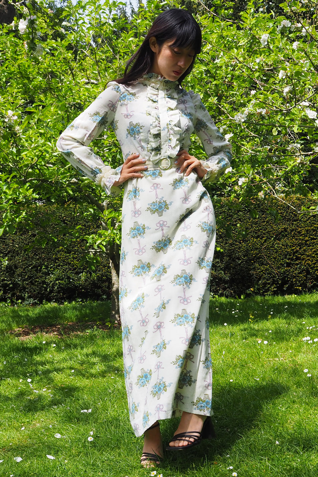 60's-70's SHELANA of London Victorian Style Maxi Dress Ivory