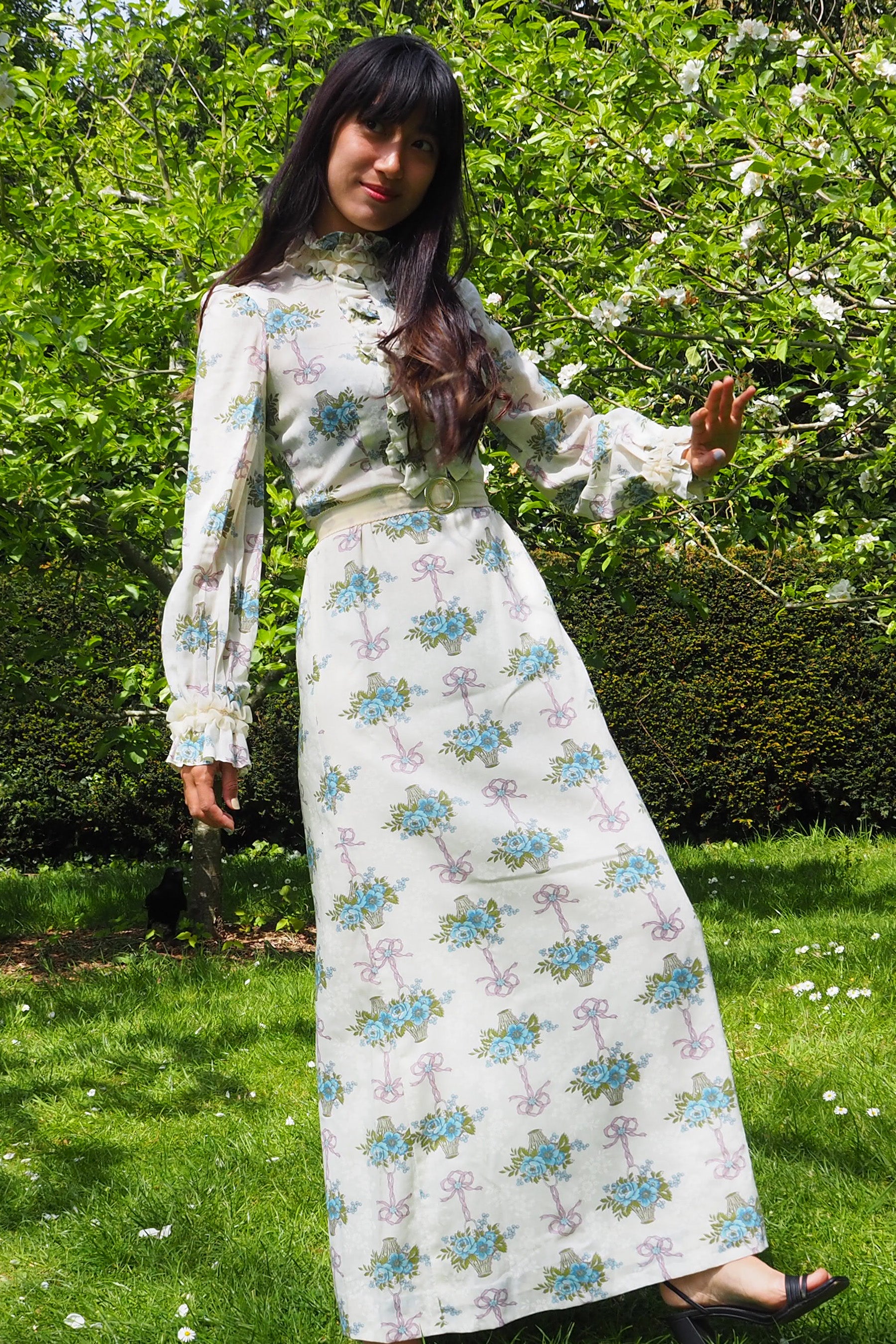 60's-70's SHELANA of London Victorian Style Maxi Dress Ivory