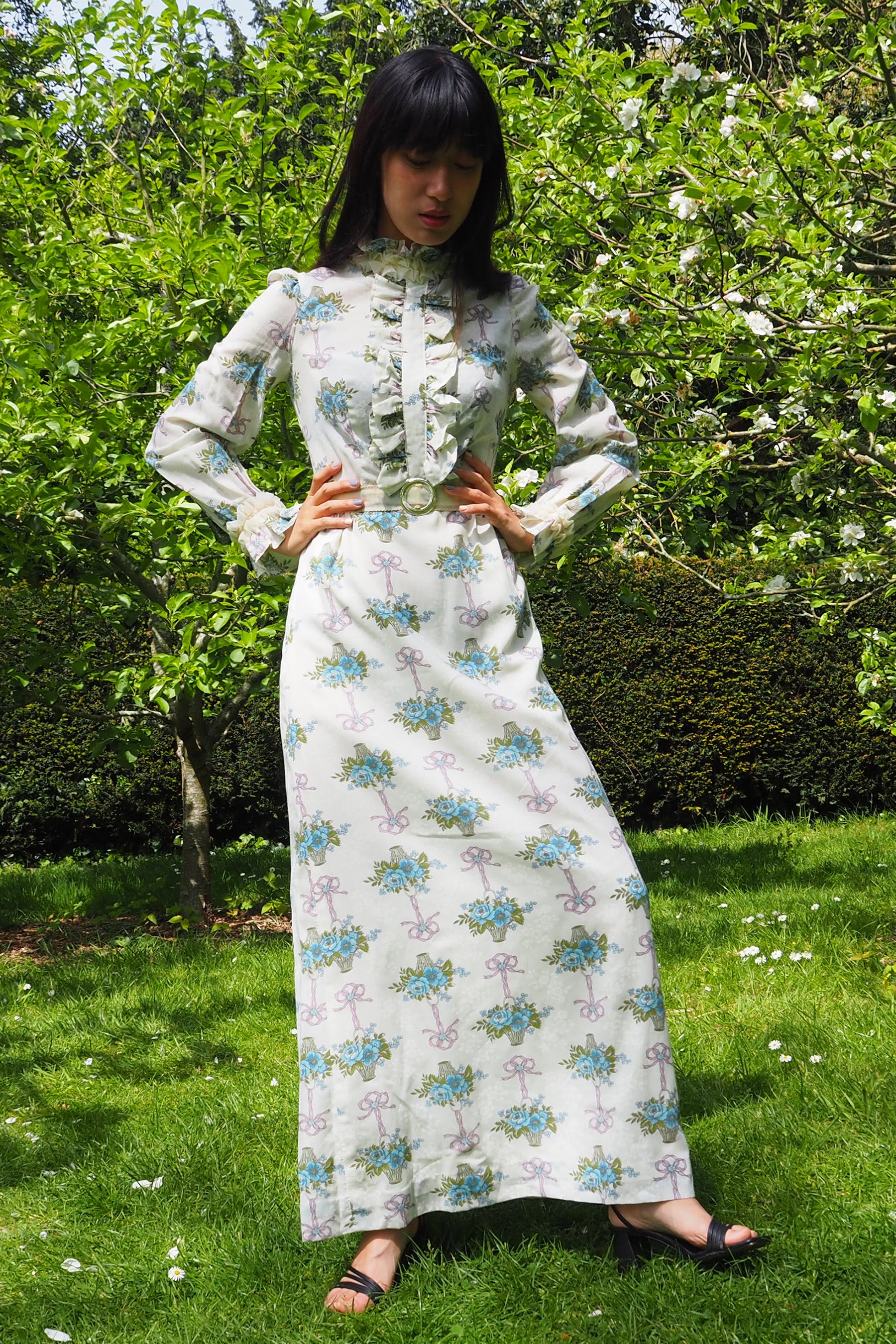 60's-70's SHELANA of London Victorian Style Maxi Dress Ivory