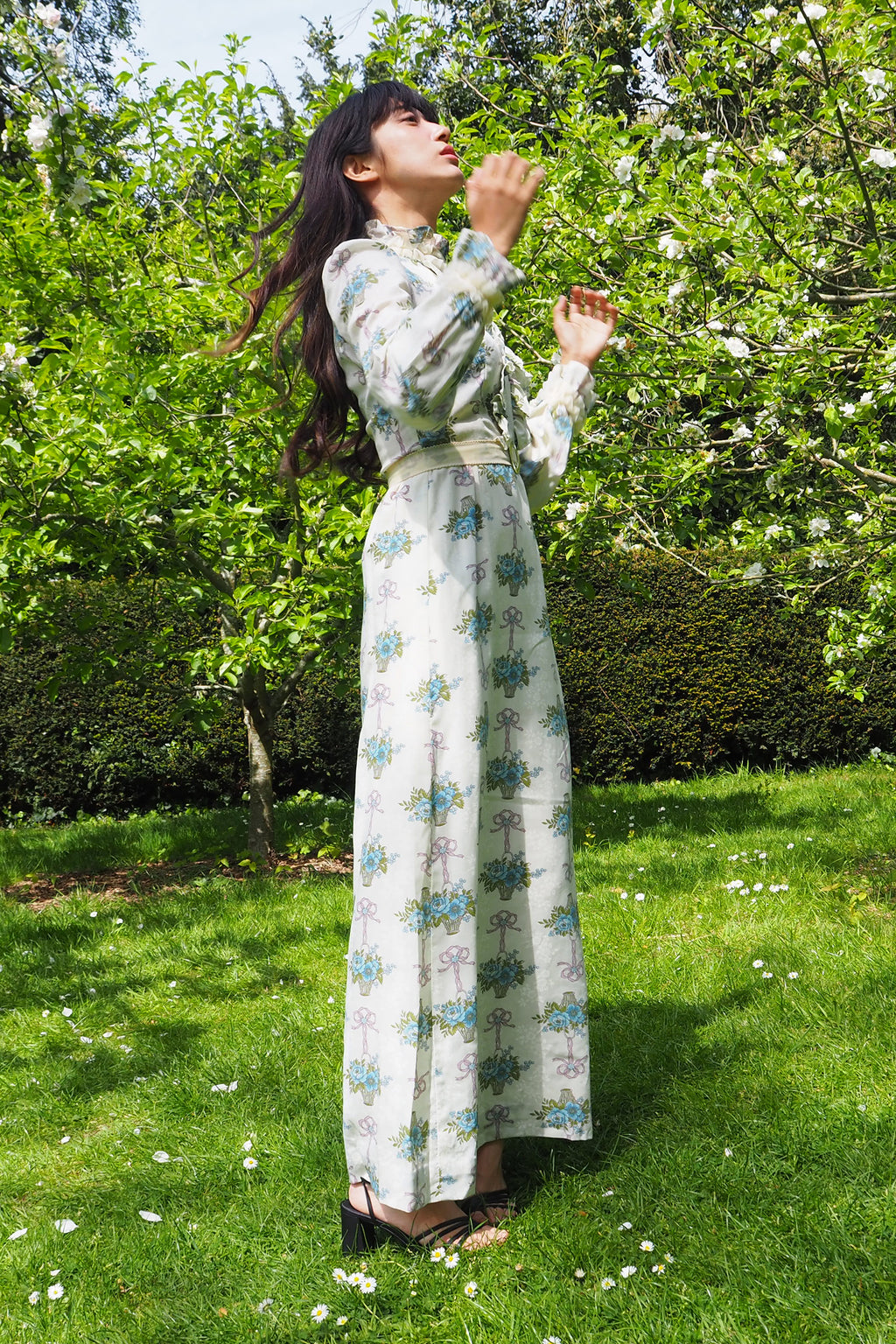 60's-70's SHELANA of London Victorian Style Maxi Dress Ivory