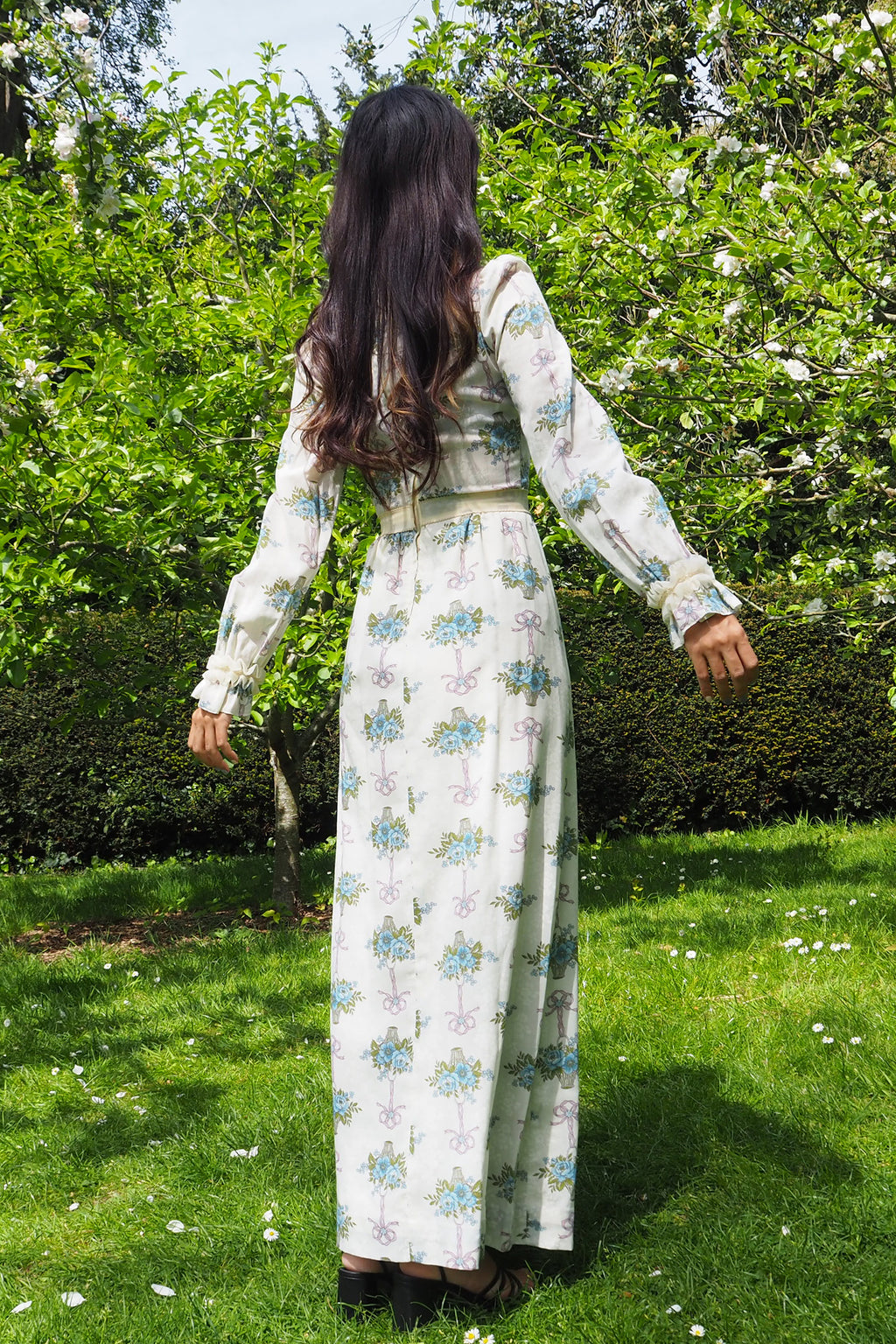 60's-70's SHELANA of London Victorian Style Maxi Dress Ivory