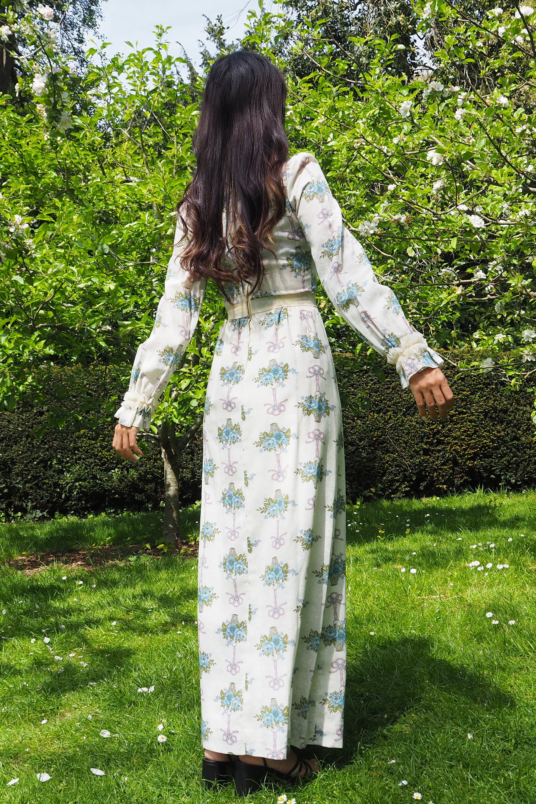 60's-70's SHELANA of London Victorian Style Maxi Dress Ivory